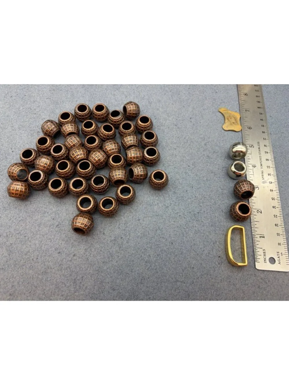 Vintage Beads Lot Bronze Tone 3/4 In Round Grid Retro Craft Supply DIY Necklace